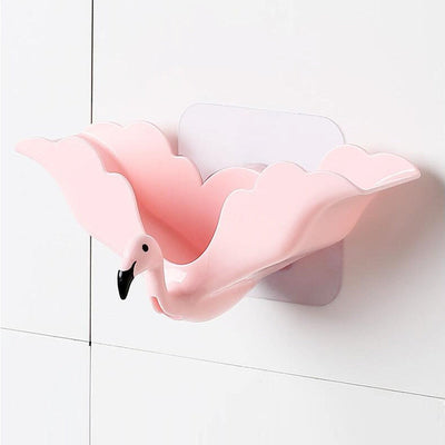Flamingo Soap Dish Keep Soap Dry Clean Shower Soap Saver Tray Plastic Adhesive Drain Sponge Holder Bathroom Tool