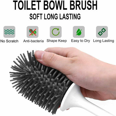 Silicone Toilet Brush Set and Holder Soft TPR Cleaning Brush Set Bathroom WC