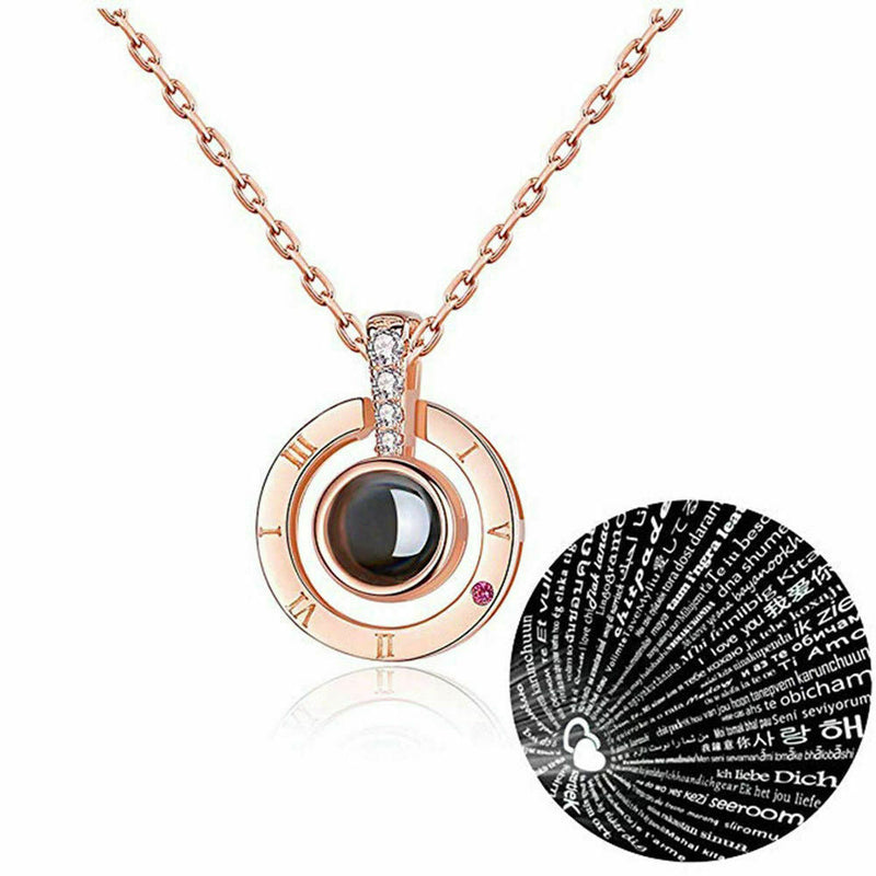 Sun Moon Shape Couple Personalized Necklaces Wedding Birthday Jewelry 100 Languages I Love You Projection Pendant Necklace Gifts