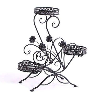 Levede Flower Shape Metal Plant Stand 3 Planter Pot D?cor Corner Shelf Black