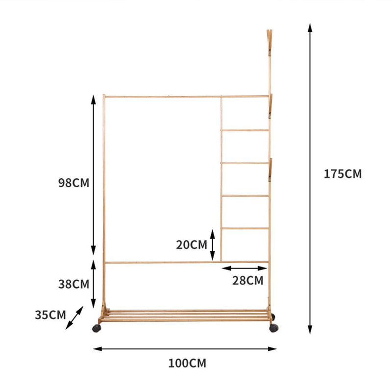 100x35x175cm Wooden Multi Clothes And Coats Storage Hanging Rack