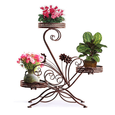 Levede Flower Shape Metal Plant Stand 3 Planter Pot D?cor Corner Shelf Bronze