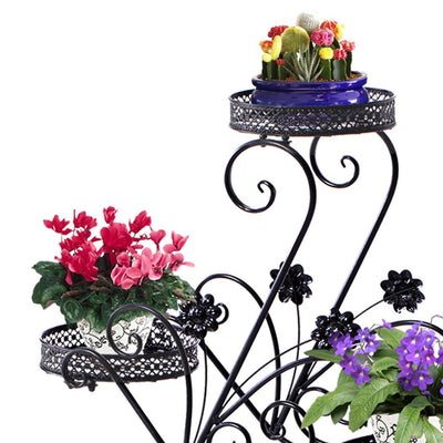 Levede Flower Shape Metal Plant Stand 3 Planter Pot D?cor Corner Shelf Black