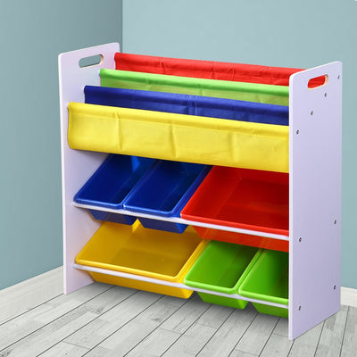 Levede 3 White Tier Wooden Kids Toy Organizer Bookshelf with 6 Plastic Bins