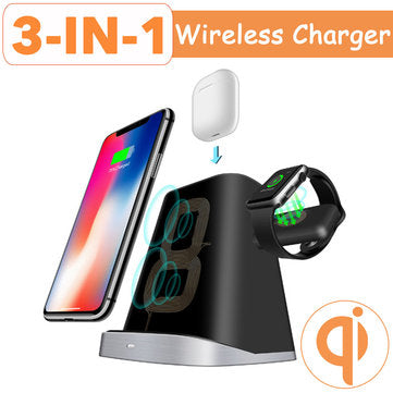 Bakeey 3 in 1 10W Qi Fast Wireless Charger Dock Pad Stand Holder for iPhone Airpods for Apple Watch 2 3 4