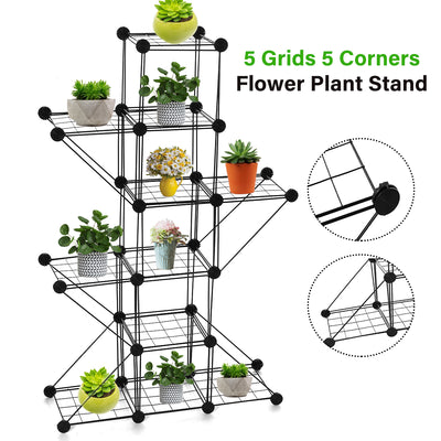 3/4/5 Grids Iron Plant Rack Flower Pot Stand Metal Garden Storage Shelf Display Rack Home Office Furniture