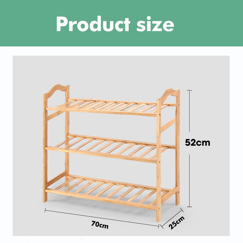 Levede Bamboo Shoe Rack Storage Wooden Organizer Shelf Stand 3 Tiers Layers 70cm