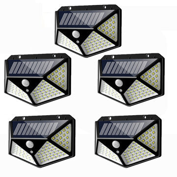 5pcs 100 LED Solar Powered PIR Motion Sensor Wall Light Outdoor Garden Lamp 3 Modes