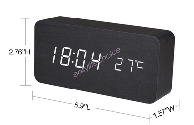 4 color Wood Sound Control Clock Digital LED Temperature Alarm Modern Home Decor