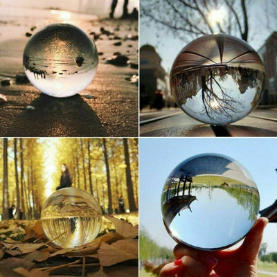 Clear Crystal Ball Sphere 80mm Decor Photography Lens Photo Prop Lensball & Base