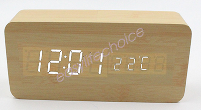 4 color Wood Sound Control Clock Digital LED Temperature Alarm Modern Home Decor