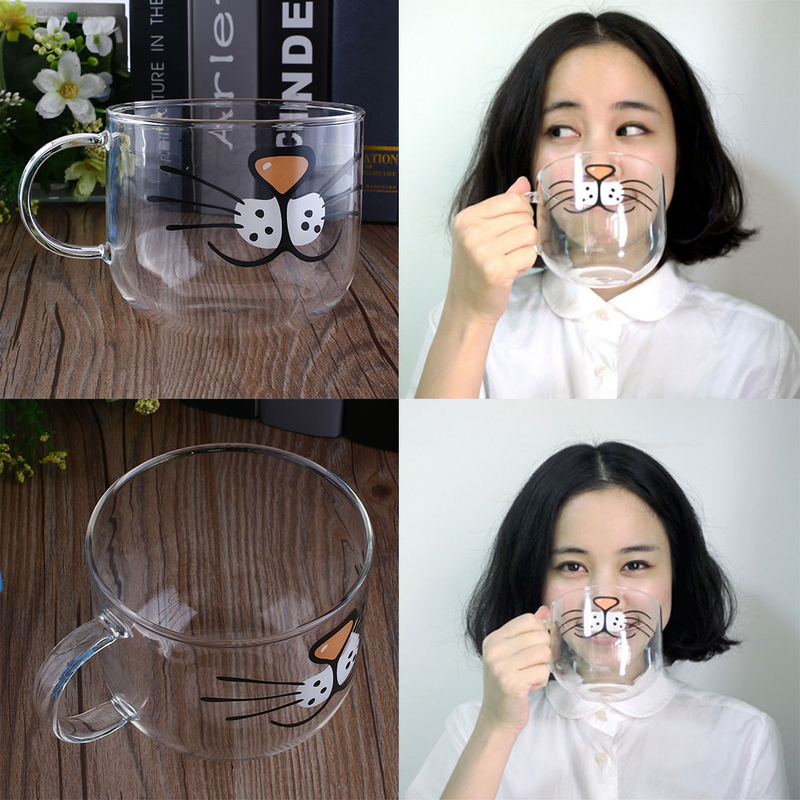 Cat Kitty Creative Borosilicate Glass Coffee Cup Transparent Water Mug 550ML