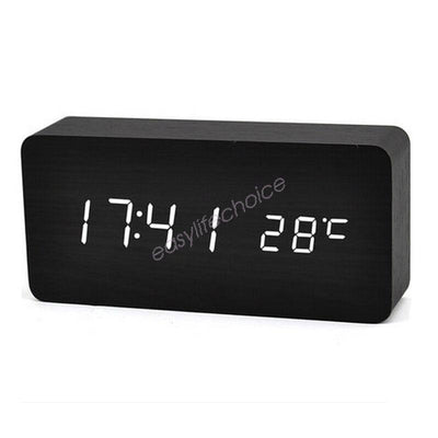 4 color Wood Sound Control Clock Digital LED Temperature Alarm Modern Home Decor