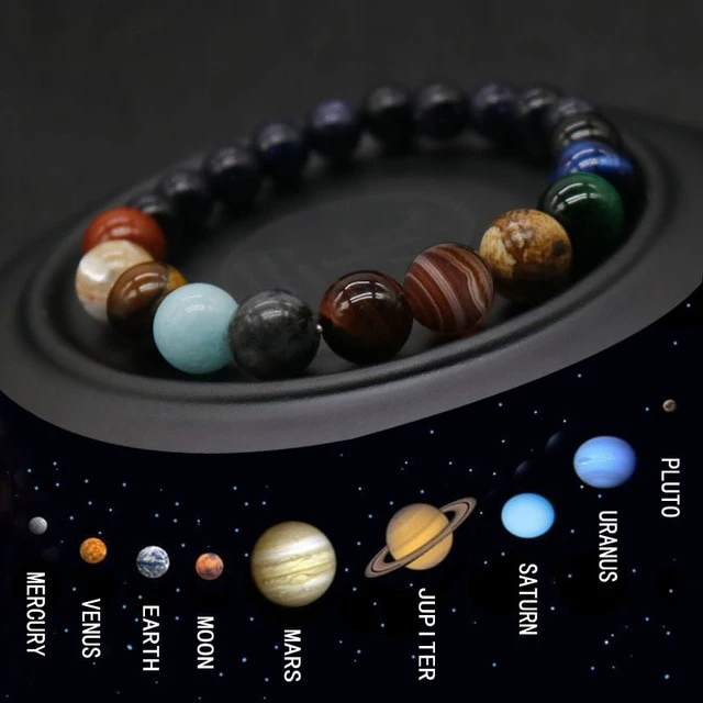 8 Planets Bead Bracelet Natural Stone Universe Yoga Chakra Solar System 19cm