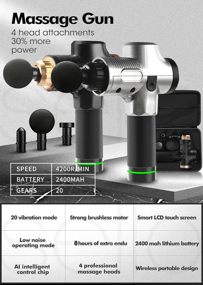 Massage Gun Electric Massager Vibration Muscle Therapy 4 Heads Percussion Tissue