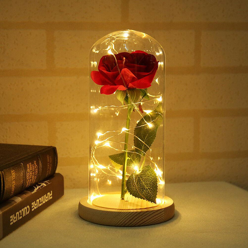Beauty And The Beast Enchanted Rose LED Glass Cover Night Light Lamp Flower Gift