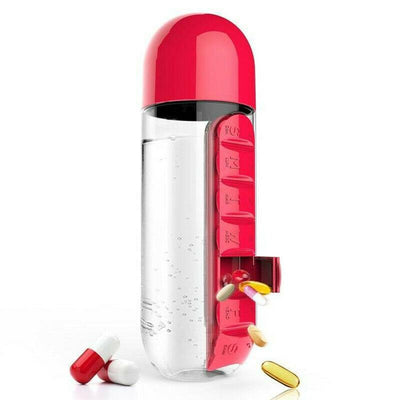 600ml Sport Water Bottle Built-in Daily 7 Daily Pill Box Vitamin Organizer AU