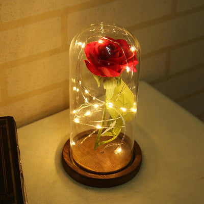 Beauty And The Beast Enchanted Rose LED Glass Cover Night Light Lamp Flower Gift