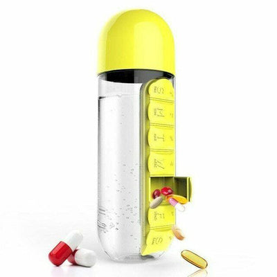 600ml Sport Water Bottle Built-in Daily 7 Daily Pill Box Vitamin Organizer AU