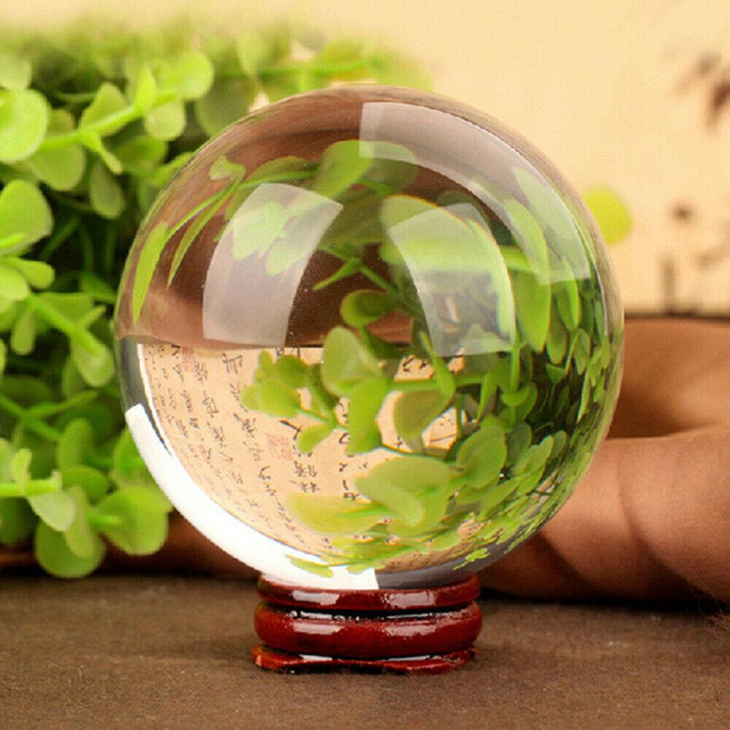 Clear Crystal Ball Sphere 80mm Decor Photography Lens Photo Prop Lensball & Base
