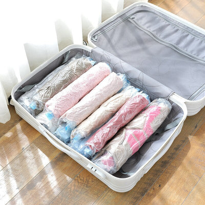 Boxi Hand Rolling Compression Vacuum Bag For Clothes Storage Bag Transparent Plastic Travel Organizer Clothes Seal Storage Bags