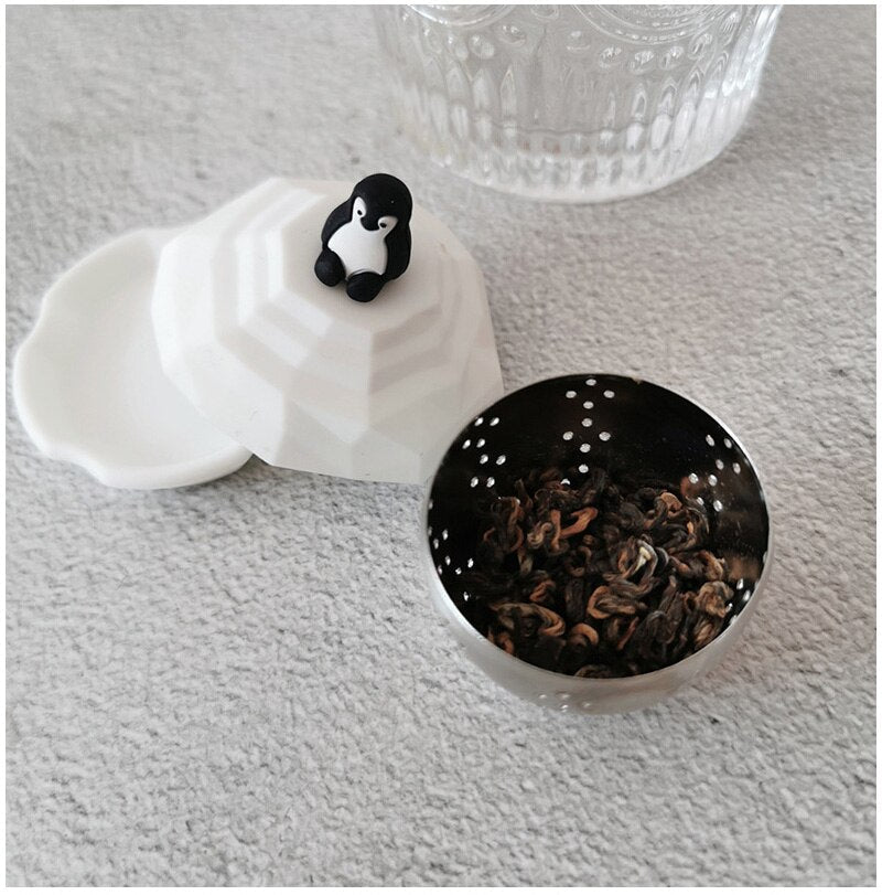 Floating Penguin Reusable Silicone Tea Infuser Creative Cut Cat Tea Strainer Leaf Herbal Spice Filter Strainers Reusable Filter Tea Set Coffee Filter Diffuser