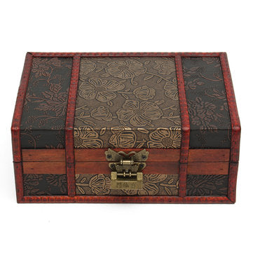 Red Vintage Retro Flower Carved Wooden Jewelry Gift Collect Box Case Holder