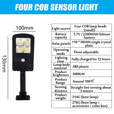 Solar Powered LED COB Street Light PIR Motion Sensor Outdoor Garden Wall Lamp Remote Control