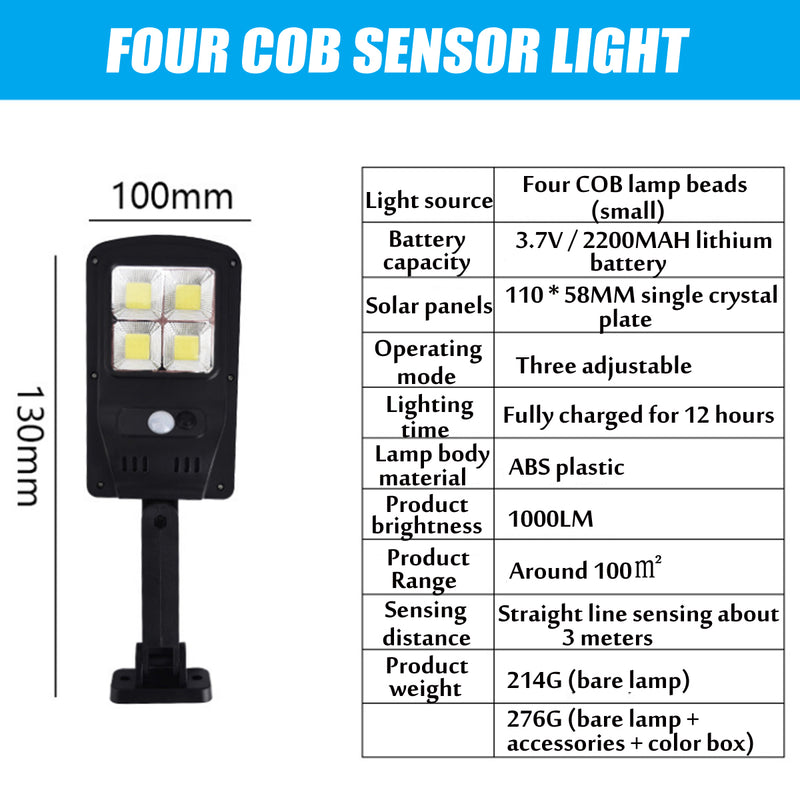 Solar Powered LED COB Street Light PIR Motion Sensor Outdoor Garden Wall Lamp Remote Control