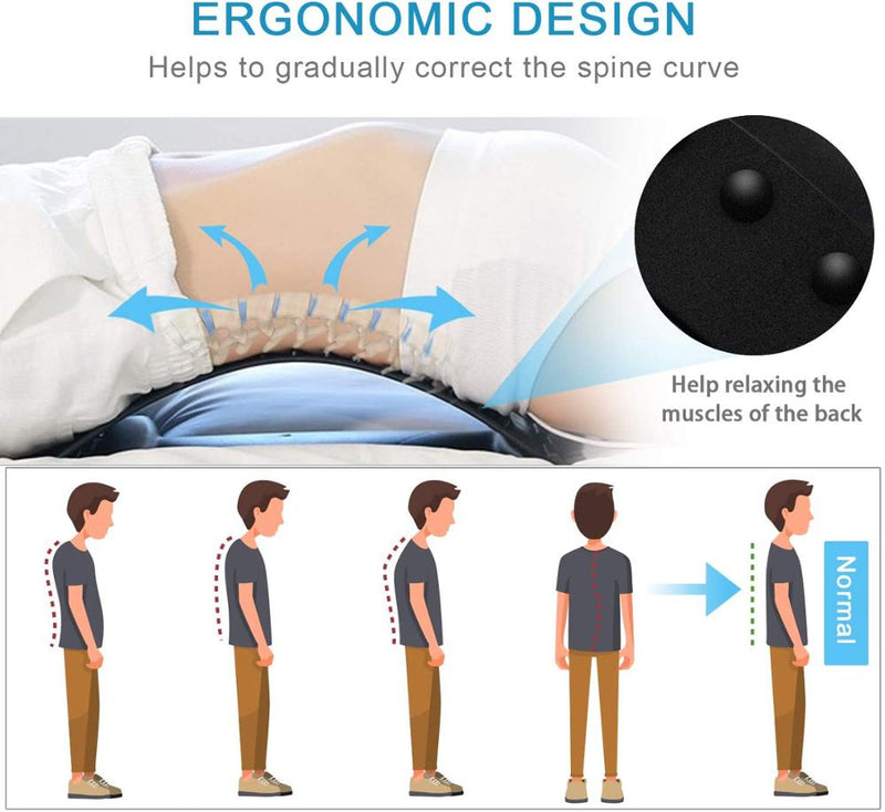 Adjustable Back Stretcher Lumbar Support Stretching Device Posture Corrector for Upper and Lower Back Pain Relief