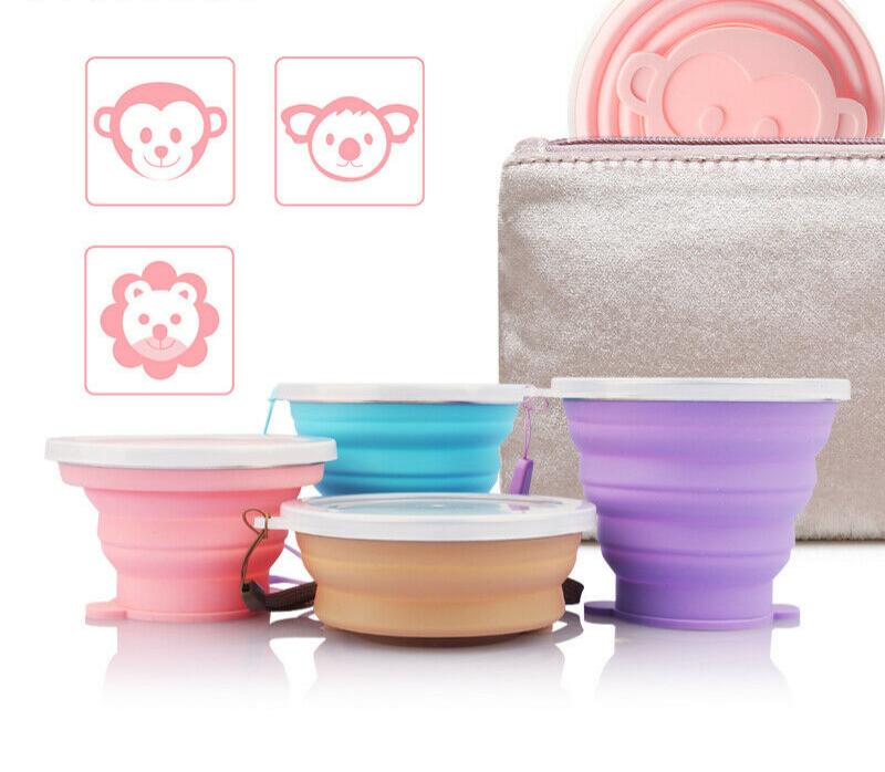 New Set Silicone Folding Cup Outdoor Collapsible Travel Cartoon Animal Child Cup