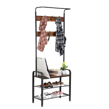 DouxLife DL-CS01 3in1 Design Coat Rack Shoe Stool With Metal Frame for Home Entry Storage Industrial Style Furniture Supplies