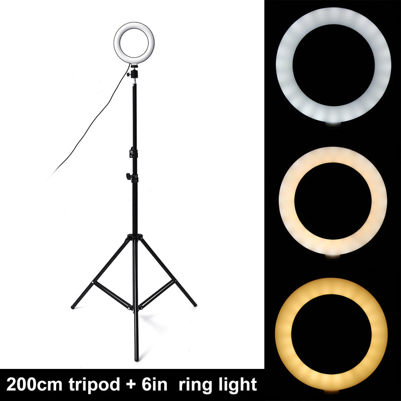 LED Ring Light Lamp 6 Inch Dimmable Fill Light with Desktop Tripod Stand for Youtube Tiktok Makeup Live Stream Vlog