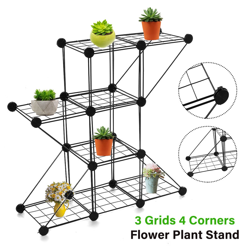 3/4/5 Grids Iron Plant Rack Flower Pot Stand Metal Garden Storage Shelf Display Rack Home Office Furniture