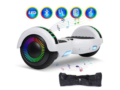 Hoverboard Electric Scooter 6.5 inch – White + LED lights [Free Carry Bag & Bluetooth]