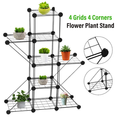 3/4/5 Grids Iron Plant Rack Flower Pot Stand Metal Garden Storage Shelf Display Rack Home Office Furniture