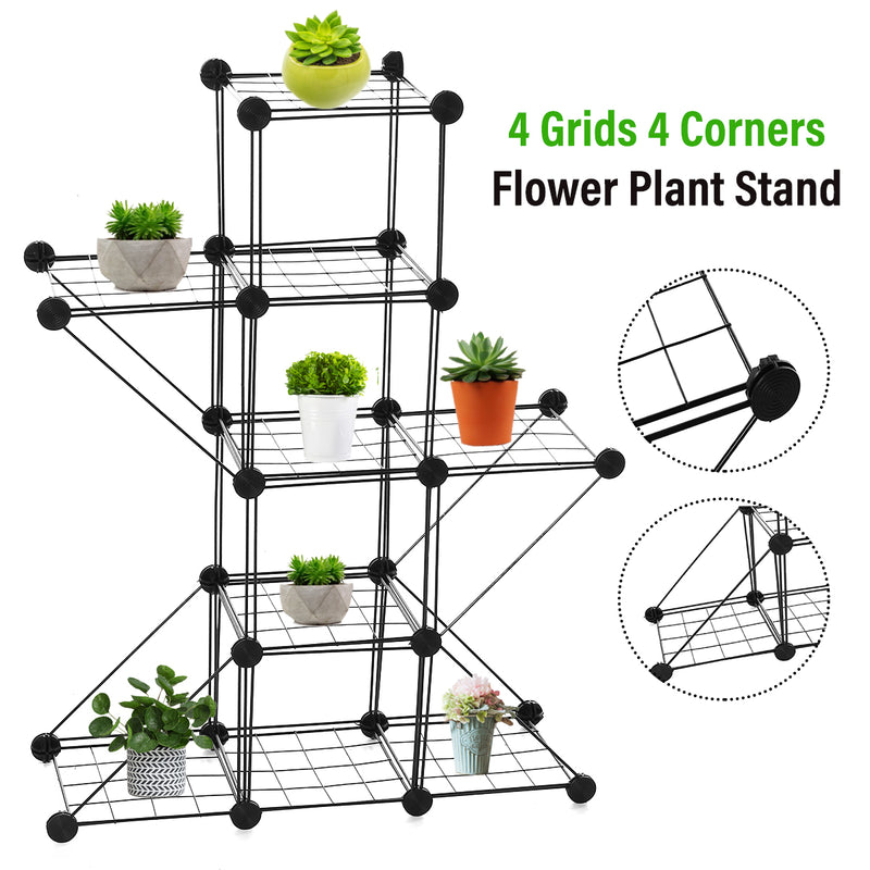 3/4/5 Grids Iron Plant Rack Flower Pot Stand Metal Garden Storage Shelf Display Rack Home Office Furniture