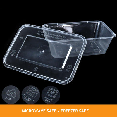 100 Pcs 750ml Take Away Food Platstic Containers Boxes Base and Lids Bulk Pack