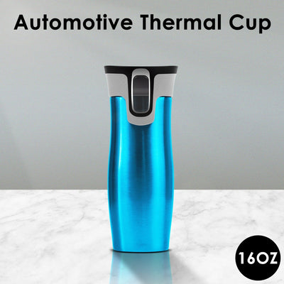 16OZ Autoseal Thermos Coffee Water Bottle Travel Mug Drink Cup Flask Blue