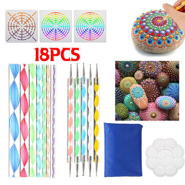 18Pcs White Plastic Mandala Paint Tray Openwork Painting Template Tool Kit