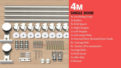 4M Antique Classic Style Single Sliding Barn Door Hardware Track Roller Kit