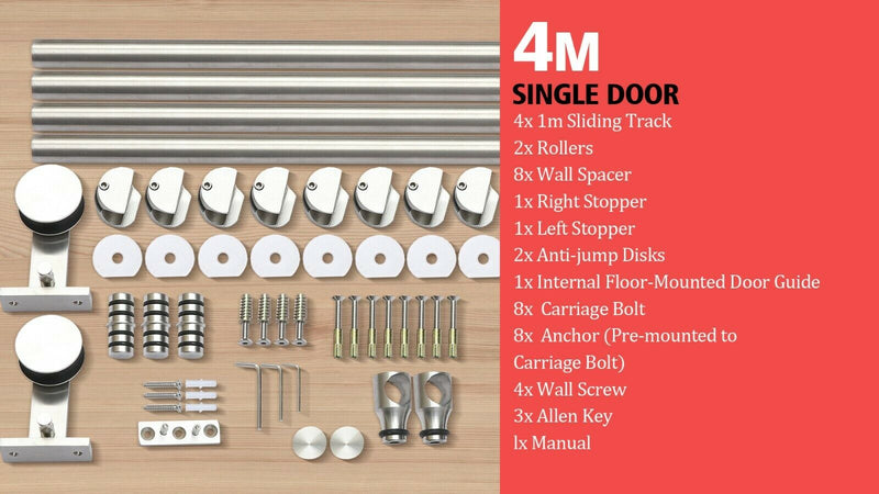 4M Antique Classic Style Single Sliding Barn Door Hardware Track Roller Kit