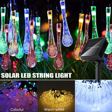 32FT 10M 100LED Solar Water Drop Fairy String Light Outdoor Garden Party Christmas Lawn Lamp Decor