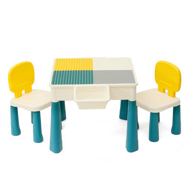 5-in-1 Multi Activity Table Set Children Building Blocks Table Chair Set Kids Educational Brain Development Activity Desk Game Table with Two Chairs