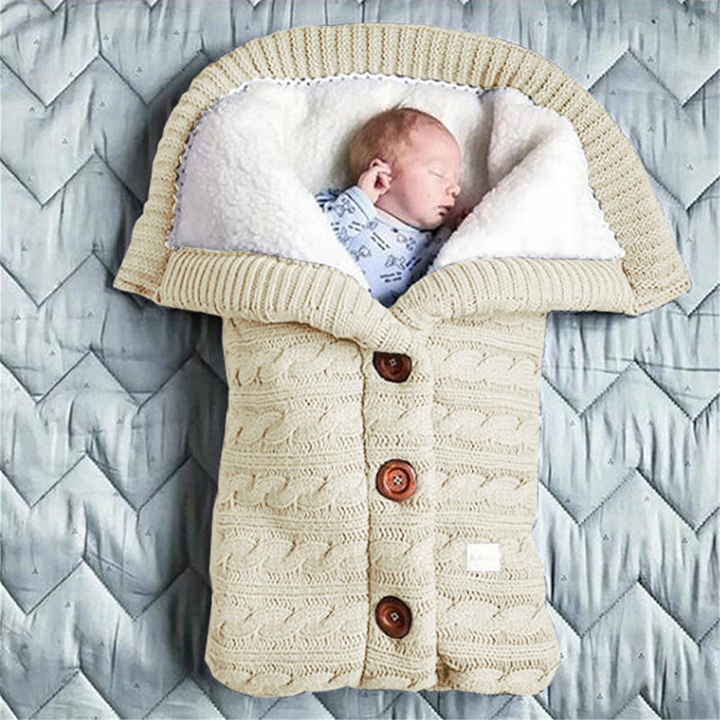 Baby Hooded Swaddle Knit Wrap Blanket Warm Pram Pushchair Stroller Sleeping Bag