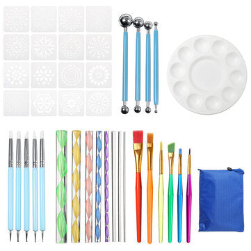 41 Pcs/set White Plastic Mandala Paint Tray Openwork Painting Template Tool Kit