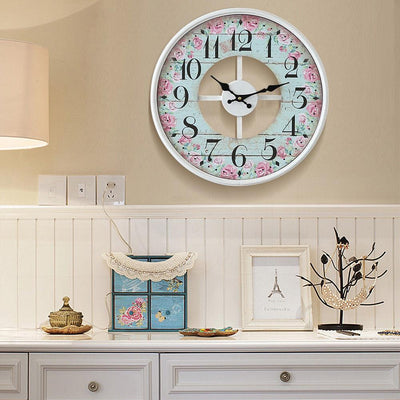 Vintage Chic Wooden Shabby Large Wall Clock Art Round Oversized Digital French