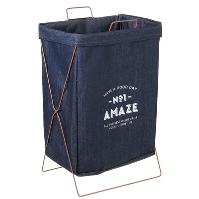 Foldable X-Shape Laundry Baskets Collapsible Iron Hamper Denim Storage Bag