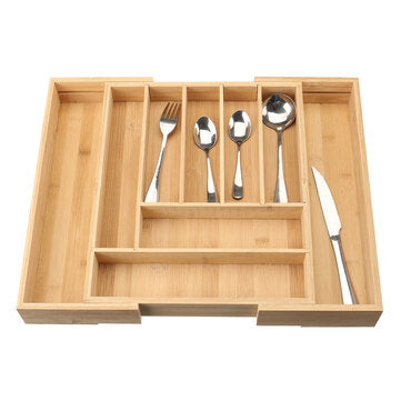 Bamboo Drawer Organizer Kitchen Cutlery Tray Expandable Utensil Flatware Storage
