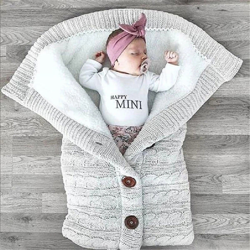 Baby Hooded Swaddle Knit Wrap Blanket Warm Pram Pushchair Stroller Sleeping Bag